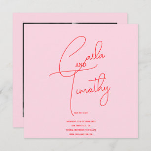 Modern Caligraphy Script Red Pink Photo Save Date  Save The Date