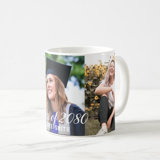 Modern Calligraph Custom 3 Photo Simple Graduation Coffee Mug (Front Right)