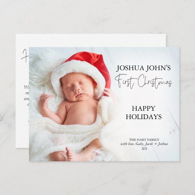 Modern Calligraph One Photo First Christmas Postcard (Front/Back)