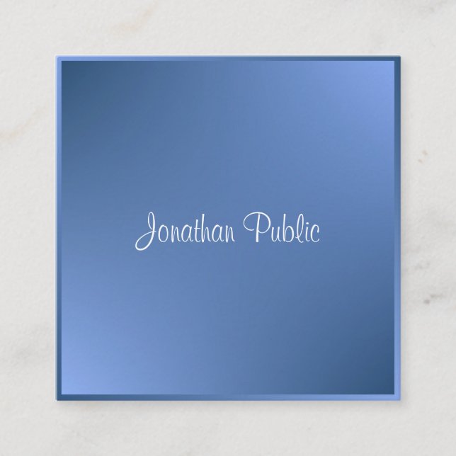Modern Calligraphed Script Name Blue Template Square Business Card (Front)