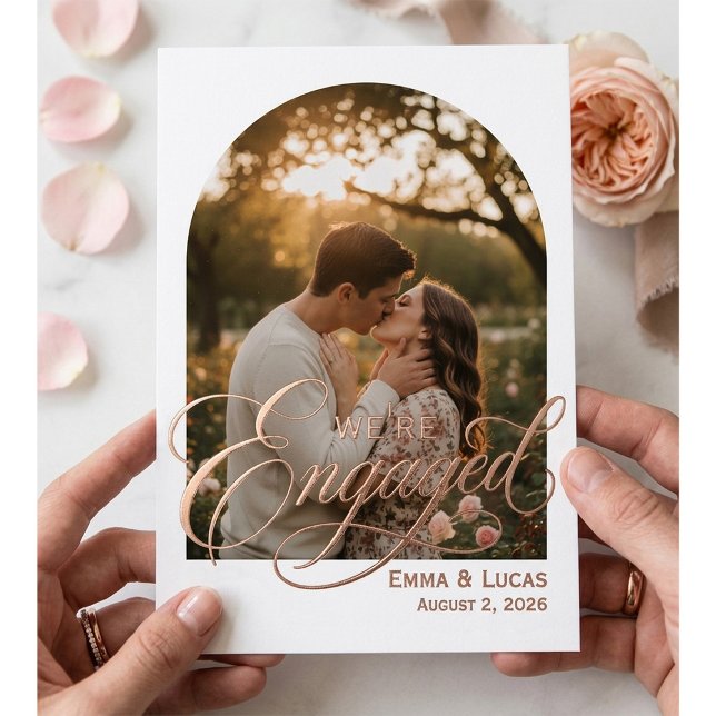 Modern Calligraphic We're Engaged Foil Photo  (Creator Uploaded)