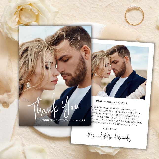 Modern Calligraphy 2 Photo Wedding Thank You Card (Creator Uploaded)