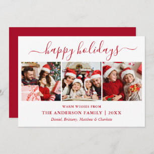 Modern Calligraphy 3 Photo Red Holiday Card