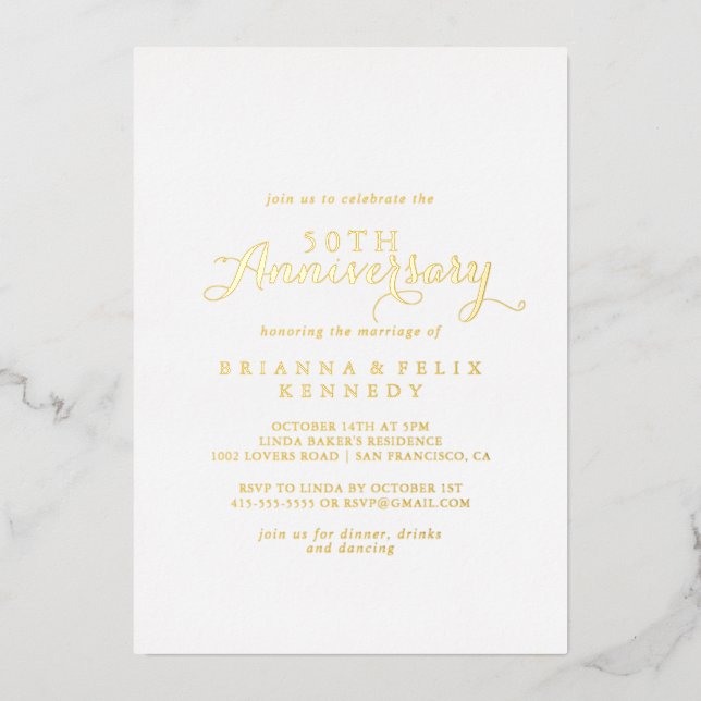 Modern Calligraphy 50th Wedding Anniversary Gold   (Front)