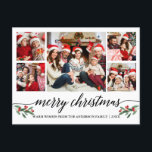 Modern Calligraphy 5 Photo Family Merry Christmas Postcard<br><div class="desc">Modern Calligraphy Script 5 Photo Family Photo Collage Merry Christmas Postcard includes Watercolor Christmas Holly Berries</div>