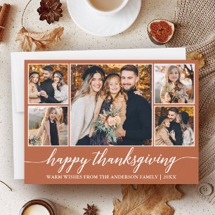 Modern Calligraphy 5 Photo Terracotta Thanksgiving Holiday Card