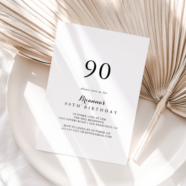 Modern Calligraphy 90th Birthday Party Invitation (Creator Uploaded)