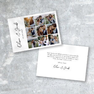 Modern Calligraphy 9 Photo Collage Wedding  Thank You Card