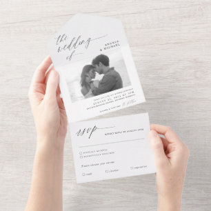 Modern Calligraphy All in One Photo Wedding Invite