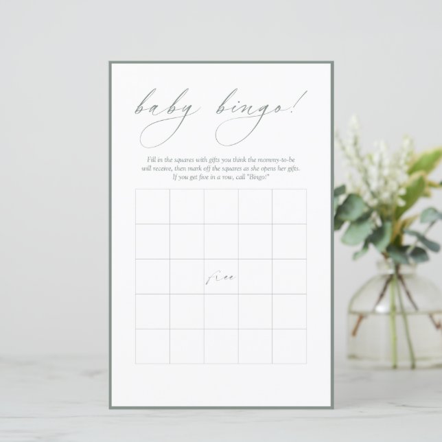 Modern Calligraphy | Baby Bingo Evergreen (Standing Front)