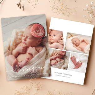 Modern Calligraphy Baby Girl Portrait Photo Birth Announcement