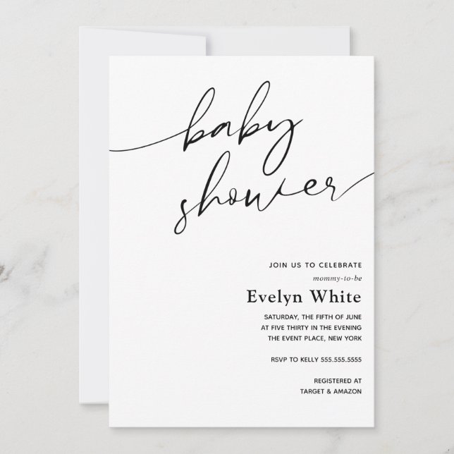 Modern Calligraphy Baby Shower invitation (Front)