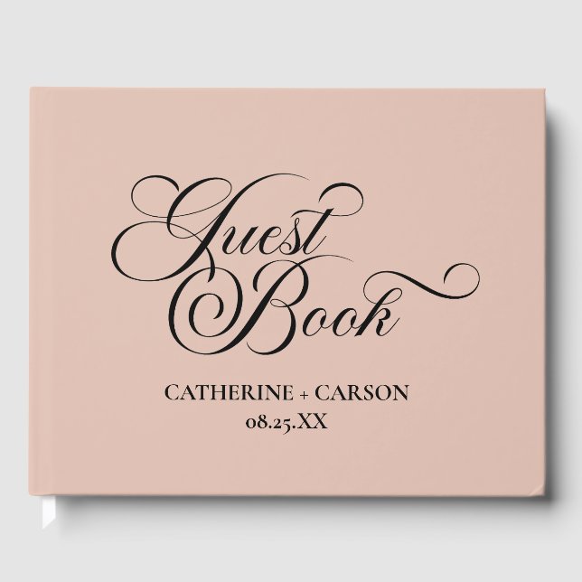 Modern Calligraphy Beige Wedding Guest Book (Front)
