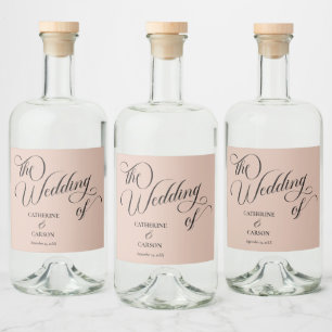 Modern Calligraphy Beige Wedding  Liquor Bottle Label
