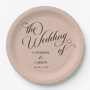 Modern Calligraphy Beige Wedding  Paper Plate