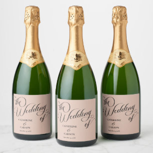 Modern Calligraphy Beige Wedding Sparkling Wine Label