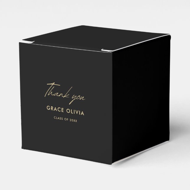 Modern Calligraphy Black and Gold Graduation Favour Box (Front Side)