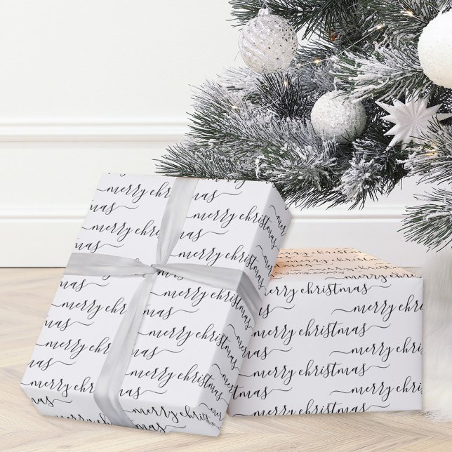 Modern Calligraphy Black and White Christmas Wrapping Paper (Creator Uploaded)