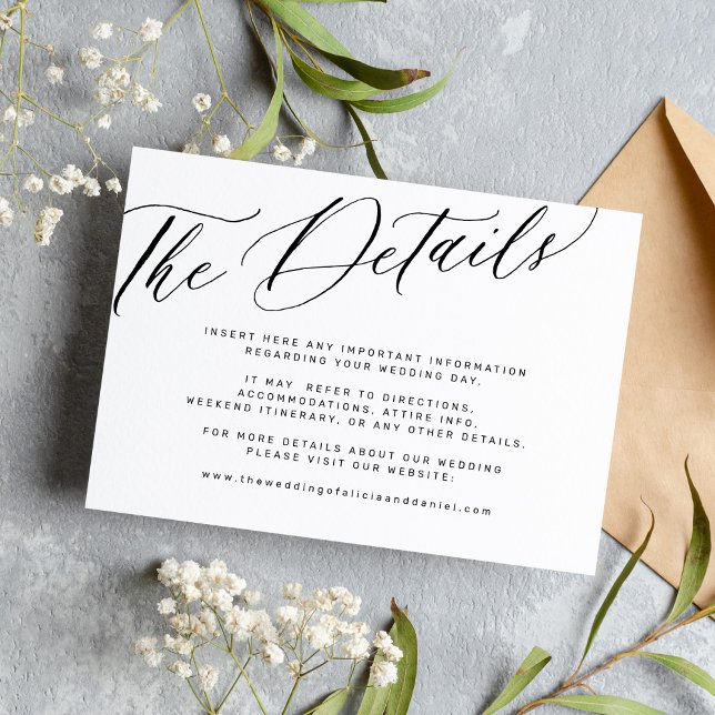 Modern calligraphy black and white wedding details enclosure card (Creator Uploaded)