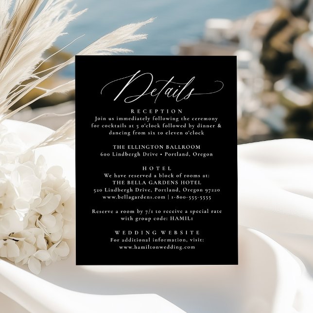 Modern Calligraphy Black and White Wedding Details Enclosure Card (Creator Uploaded)