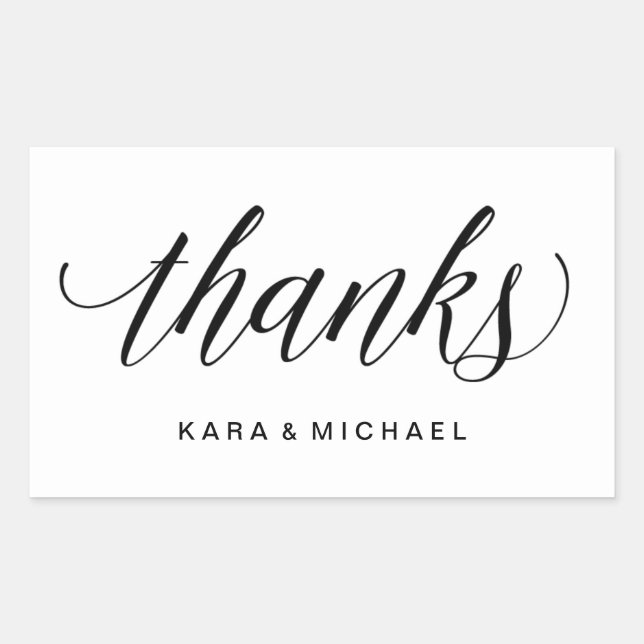 Modern Calligraphy Black and White Wedding Thanks Rectangular Sticker (Front)