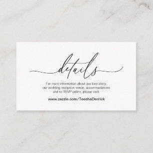 Modern Calligraphy, Black Font, Wedding Details Enclosure Card