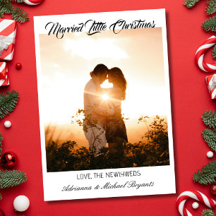 Modern Calligraphy Black Married Little Christmas Holiday Card