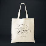 Modern calligraphy black Mother of the Groom Tote Bag<br><div class="desc">A timeless and elegant mother of the groom gift tote bag featuring refined calligraphy script on a classic background,  perfect for a formal and sophisticated wedding celebration. For customisation or additional products featuring this design,  please feel free to contact me.</div>