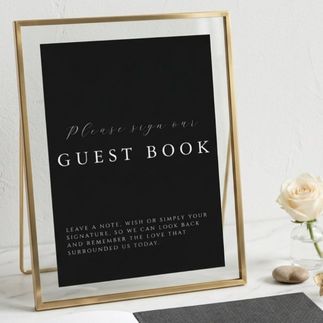 Modern Calligraphy Black Wedding Guestbook Sign Card (Creator Uploaded)