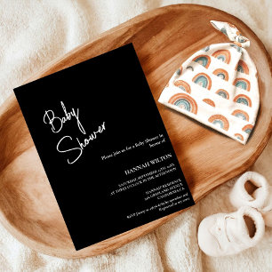 Modern Calligraphy Black & White  baby shower Invitation