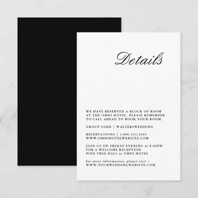 Modern Calligraphy Black & White Detail Card (Front/Back)