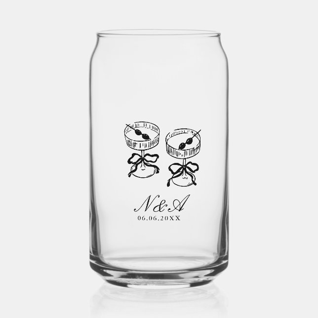 Modern Calligraphy Black & White Wedding  Can Glass (Front)