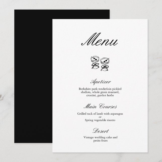 Modern Calligraphy Black & White Wedding Menu Invitation (Front/Back)