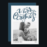 Modern Calligraphy Blue Photo Merry Christmas Holiday Card<br><div class="desc">Merry Christmas! Send Christmas wishes to family and friends with this customisable photo Christmas card. It features modern calligraphy and a simple script. Personalise this modern calligraphy Christmas card by adding your photo,  message and names. This modern Christmas card is available on other cardstock.</div>