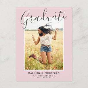Modern Calligraphy Blush Pink Photo Graduation Postcard