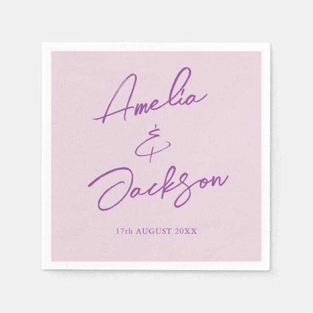 Modern Calligraphy Blush Pink Wedding  Napkins (Front)