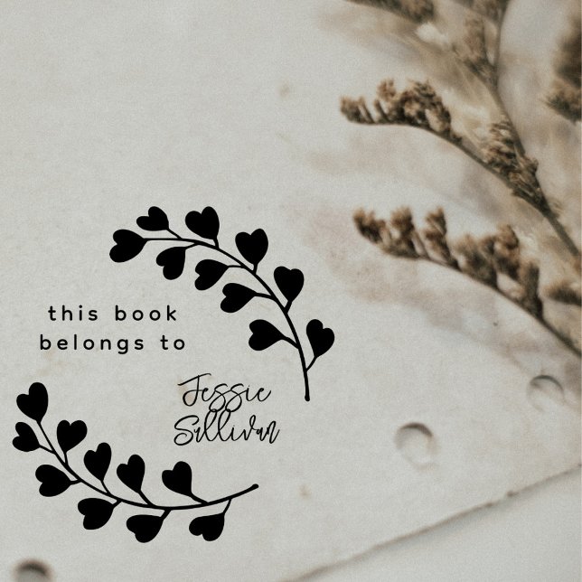 Modern Calligraphy Botanical Wreath Custom Book  Rubber Stamp (Creator Uploaded)