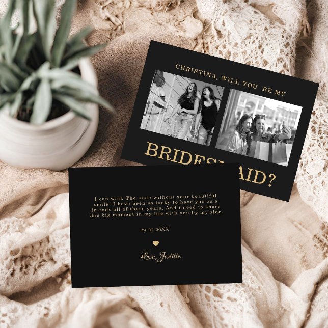 Modern calligraphy Bridesmaid Proposal Photo  Card (Creator Uploaded)