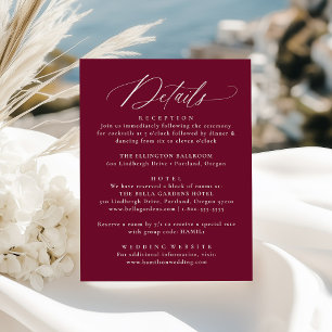 Modern Calligraphy Burgundy Wedding Details Enclosure Card