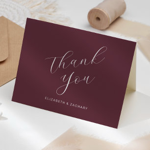 Modern Calligraphy Burgundy Wedding Thank You Card