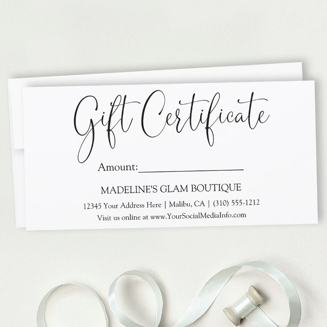 Modern Calligraphy Business Gift Certificate (Customize to change your personalized text style, size, color or to add more text to back.)