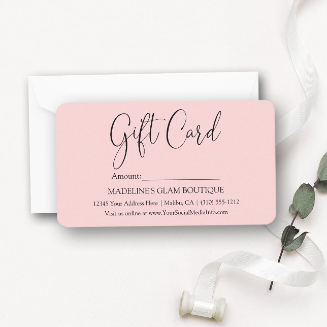 Modern Calligraphy Business Small Pink Gift Card (Customize to change background color.)