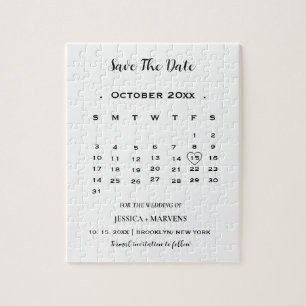 Modern Calligraphy calendar nonphoto save the date Jigsaw Puzzle