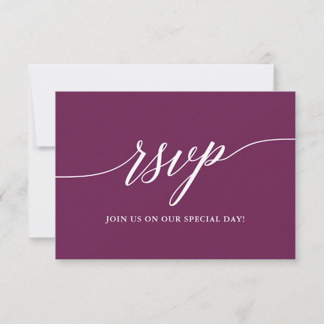 Modern Calligraphy Cassis Wedding RSVP Card (Front)