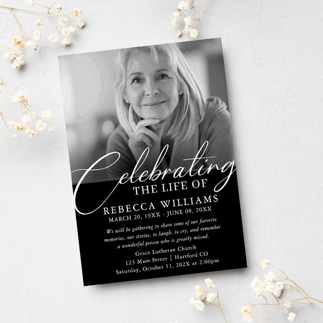 Modern Calligraphy Celebration of Life Invitation (Creator Uploaded)
