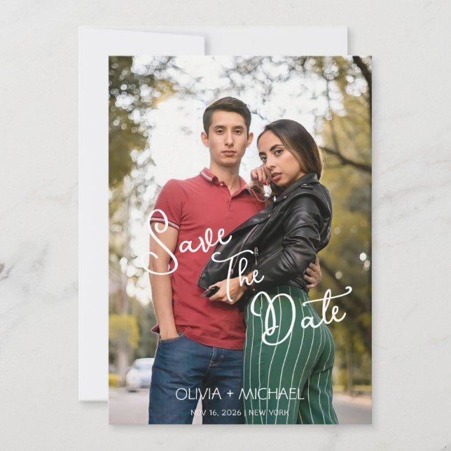 Modern Calligraphy Chic Photo Wedding Save The Dat Save The Date (Front)
