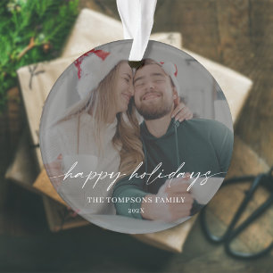 Modern Calligraphy Christmas Family Photo  Ornament