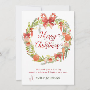 Modern Calligraphy Christmas Wreath Non-Photo Holiday Card