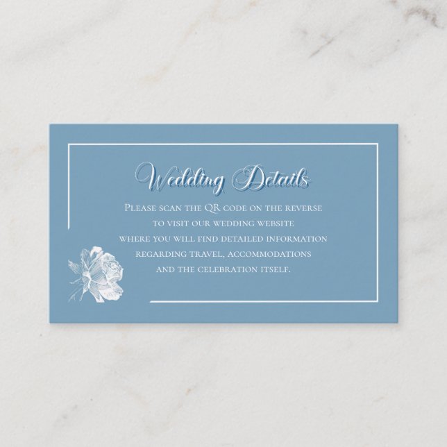 Modern Calligraphy Dusty Blue QR Info Wedding Enclosure Card (Front)