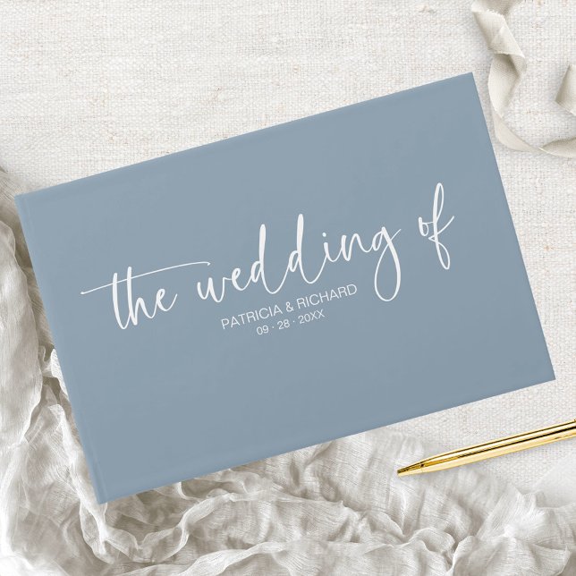 Modern Calligraphy Dusty Blue Wedding Guest Book (Creator Uploaded)